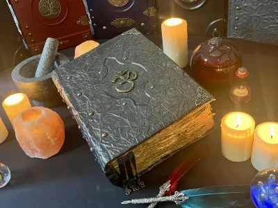 OHM VEGAN Leather Notebook | Tome | Grimoire | Diary | Spell Book - A4 LARGE | Fantasy DnD | Witchcraft | blank Deckled Parchment Grimoire | Spell Book - A4 LARGE | Fantasy DnD | Witchcraft | blank with Deckled Parchment (Copy)