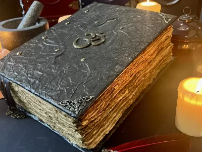 OHM VEGAN Leather Notebook | Tome | Grimoire | Diary | Spell Book - A4 LARGE | Fantasy DnD | Witchcraft | blank Deckled Parchment Grimoire | Spell Book - A4 LARGE | Fantasy DnD | Witchcraft | blank with Deckled Parchment (Copy)