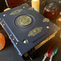 Mayan Aztec Navy Blue | Leather Notebook | Tome | Grimoire | Spell Book - A4 LARGE | Fantasy DnD | Witchcraft | blank Deckled Parchment