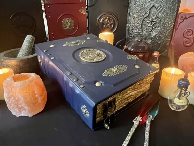 Mayan Aztec Navy Blue | Leather Notebook | Tome | Grimoire | Spell Book - A4 LARGE | Fantasy DnD | Witchcraft | blank Deckled Parchment