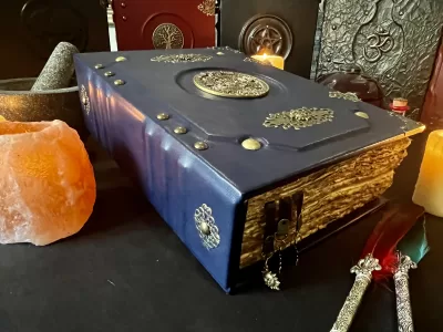 Mayan Aztec Navy Blue | Leather Notebook | Tome | Grimoire | Spell Book - A4 LARGE | Fantasy DnD | Witchcraft | blank Deckled Parchment