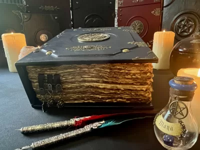 Mayan Aztec Navy Blue | Leather Notebook | Tome | Grimoire | Spell Book - A4 LARGE | Fantasy DnD | Witchcraft | blank Deckled Parchment