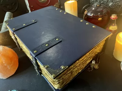 Mayan Aztec Navy Blue | Leather Notebook | Tome | Grimoire | Spell Book - A4 LARGE | Fantasy DnD | Witchcraft | blank Deckled Parchment