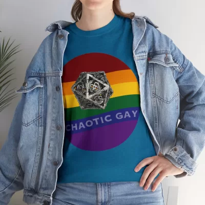 Chaotic Gay | Unisex T-shirt | Dungeons and Dragons Style | Pathfinder Style | Fantastic Gift | Metal D20 Shirt | Dragon Dice Shirt - Image 93