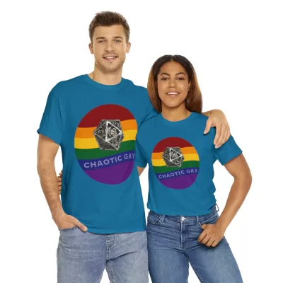 Chaotic Gay | Unisex T-shirt | Dungeons and Dragons Style | Pathfinder Style | Fantastic Gift | Metal D20 Shirt | Dragon Dice Shirt - Image 94