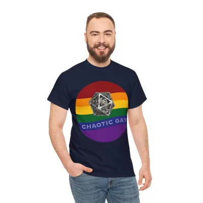 Chaotic Gay | Unisex T-shirt | Dungeons and Dragons Style | Pathfinder Style | Fantastic Gift | Metal D20 Shirt | Dragon Dice Shirt