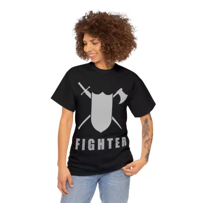 Fighter | Unisex T-shirt | Dungeons and Dragons Style | Pathfinder Style | Fantastic Gift | Metal D20 Shirt | Dragon Dice Shirt - Image 4