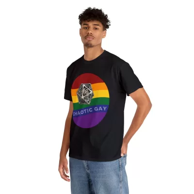 Chaotic Gay | Unisex T-shirt | Dungeons and Dragons Style | Pathfinder Style | Fantastic Gift | Metal D20 Shirt | Dragon Dice Shirt - Image 6