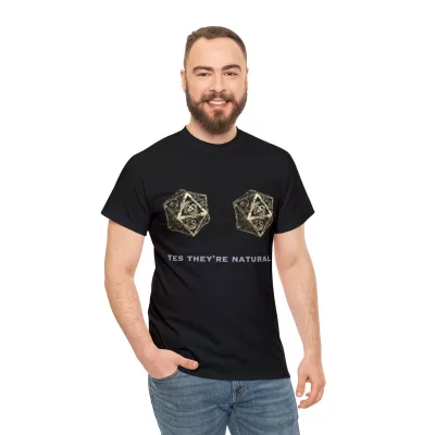 Natural D20 | Unisex T-shirt | Dungeons and Dragons Style | Pathfinder Style | Fantastic Gift | Metal D20 Shirt | Dragon Dice Shirt - Image 5